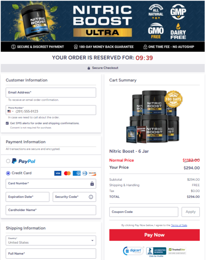 Nitric Boost Ultra  checkout page